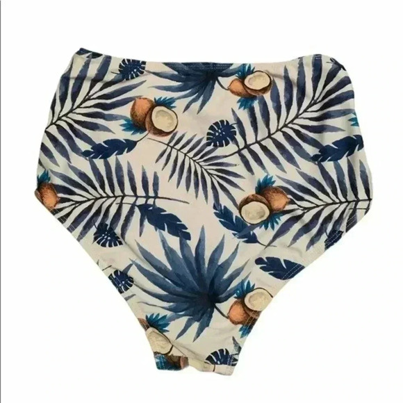 Tropical Blue and White Coconuts Swim Bottoms S - Picture 3 of 6